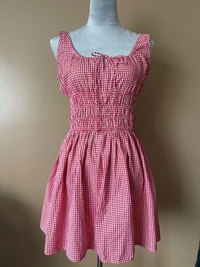 Sim & Sam Red Gingham Smocked Sundress with Tie Front size medium new with tags